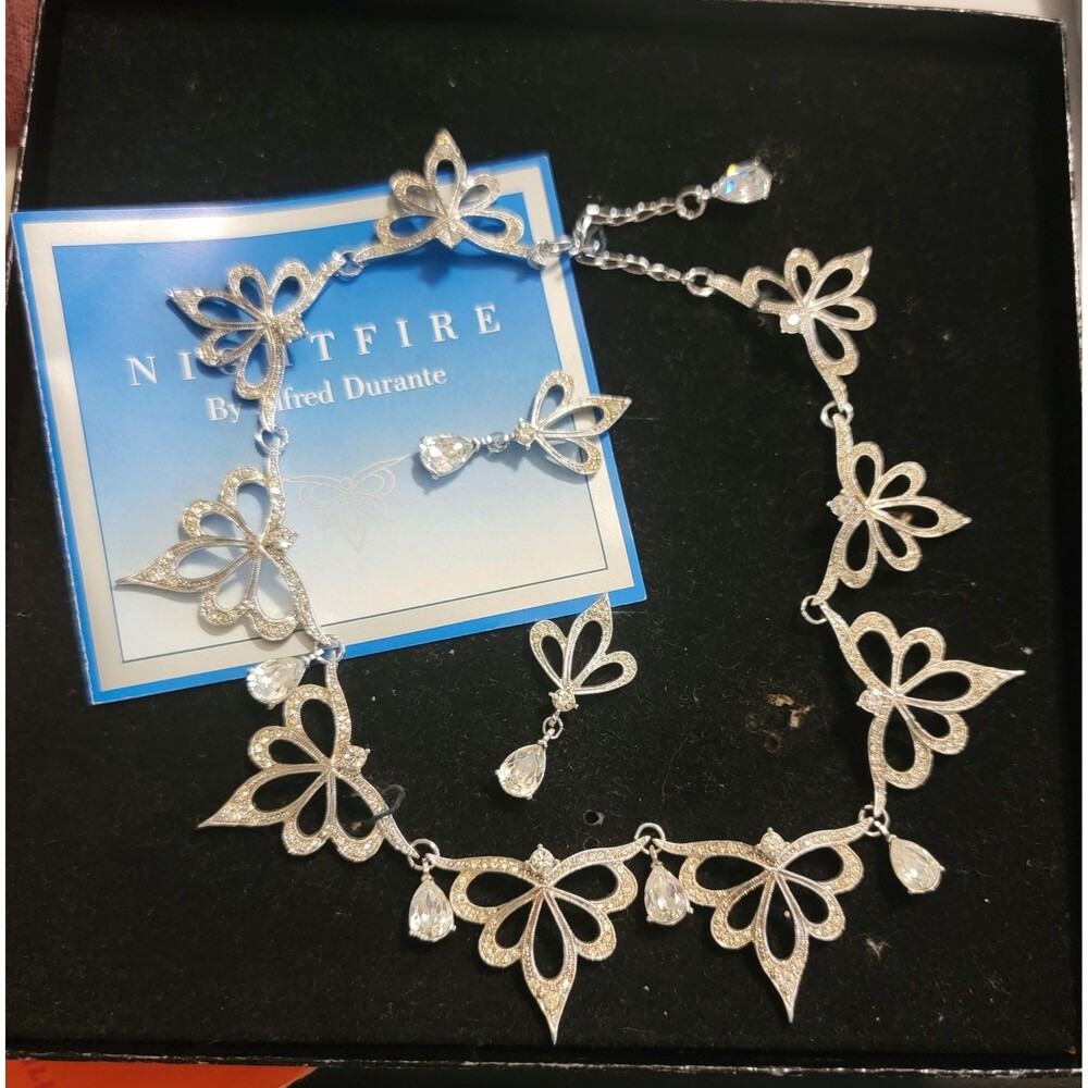 Nightfire Icy Sparkle Choker Earrings Set Alfred Durante for Franklin Mint VTG